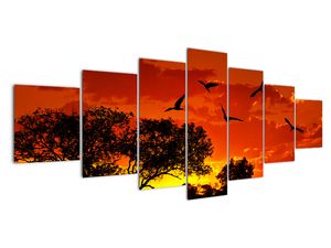 Slika - zahajajoče sonce s pticami