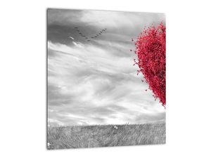 Slika - rdeče srce na travniku